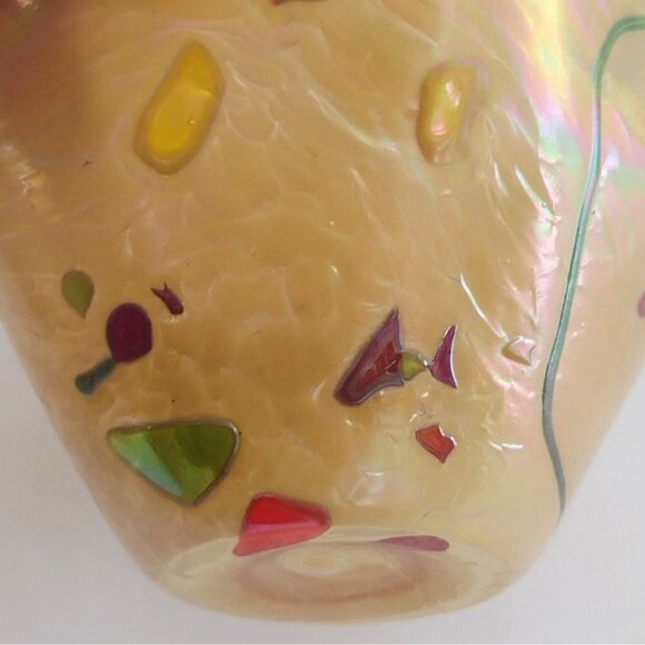 Glass Eye Studio Ruffled Edge Blown Glass Bowl Irridescent Golden Abstract - Picture 7 of 10